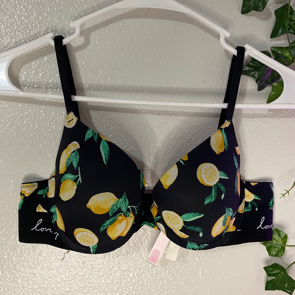 Victoria's Secret/PINK Push-Up Bra - Black with Lemon Prints - 34B